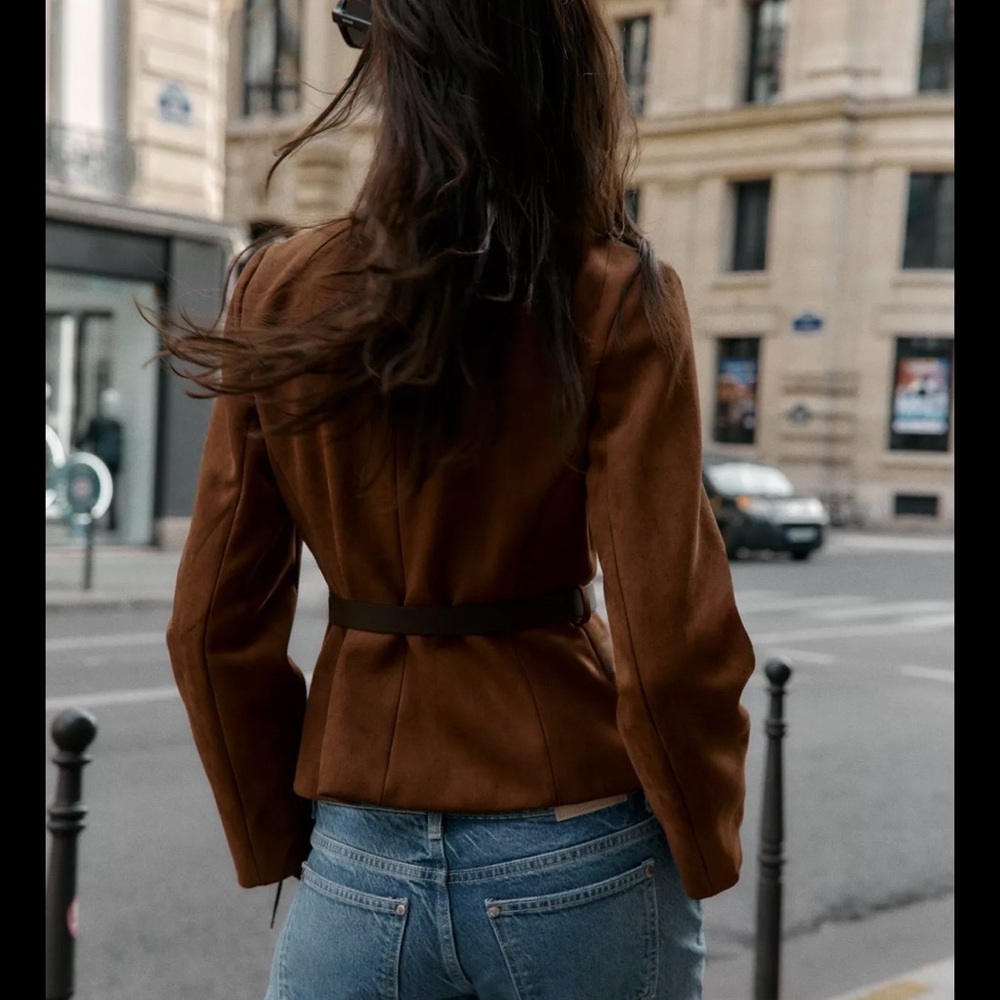 Zara Brown Suede Belted Blazer - Picture 8 of 8